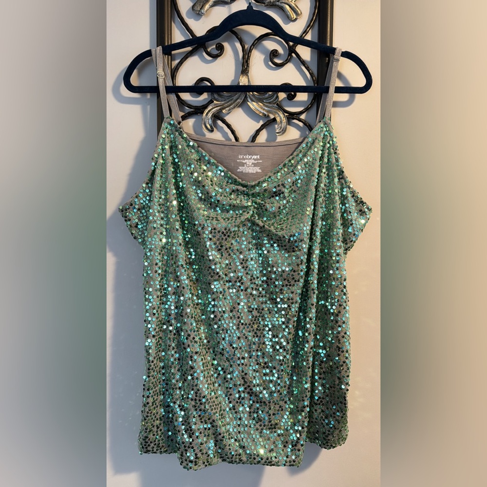 Lane Bryant Front Green Sequined Cami - Picture 2 of 3